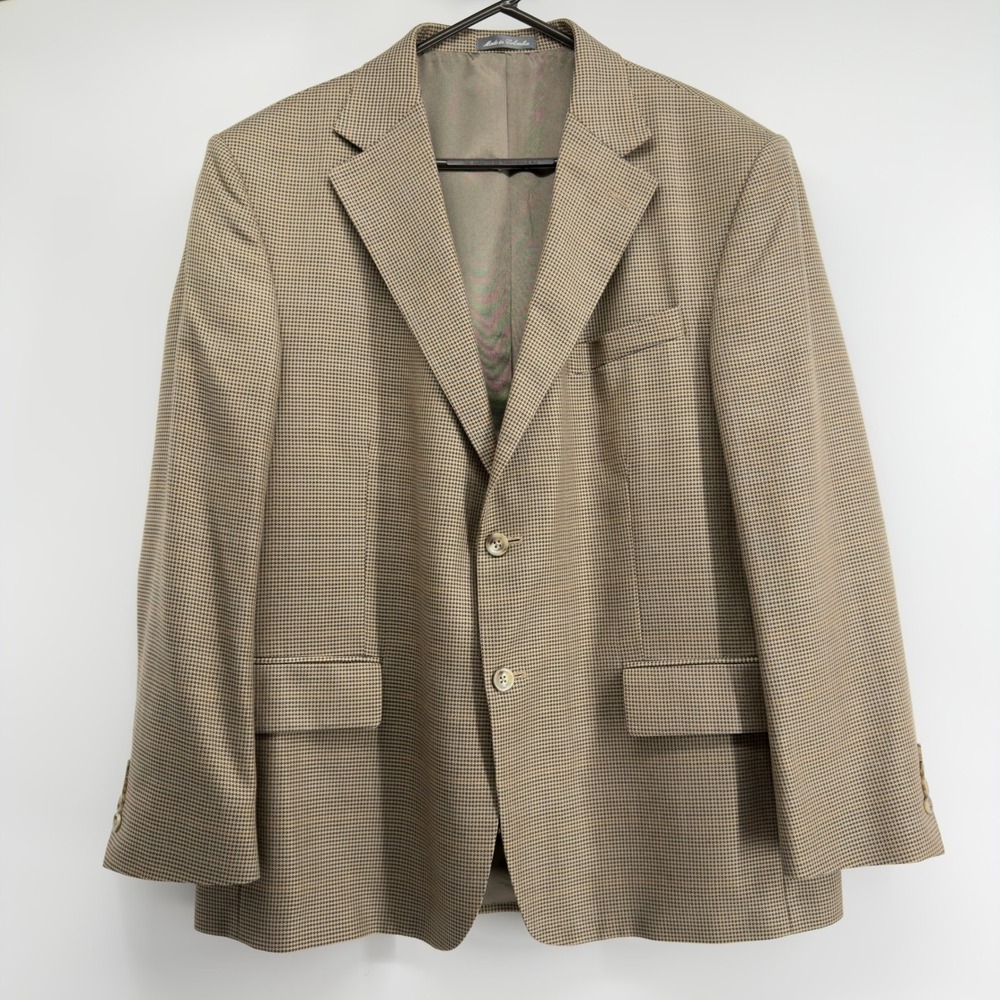 Oscar de la Renta Mens 44S Silk Wool Houndstooth Blazer Brown Tan Jacket